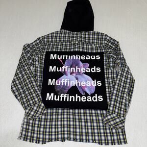 DIESEL Men's Plaid Flannel Shirt Black Hood Sz Large “muffinheads" No Drawstring